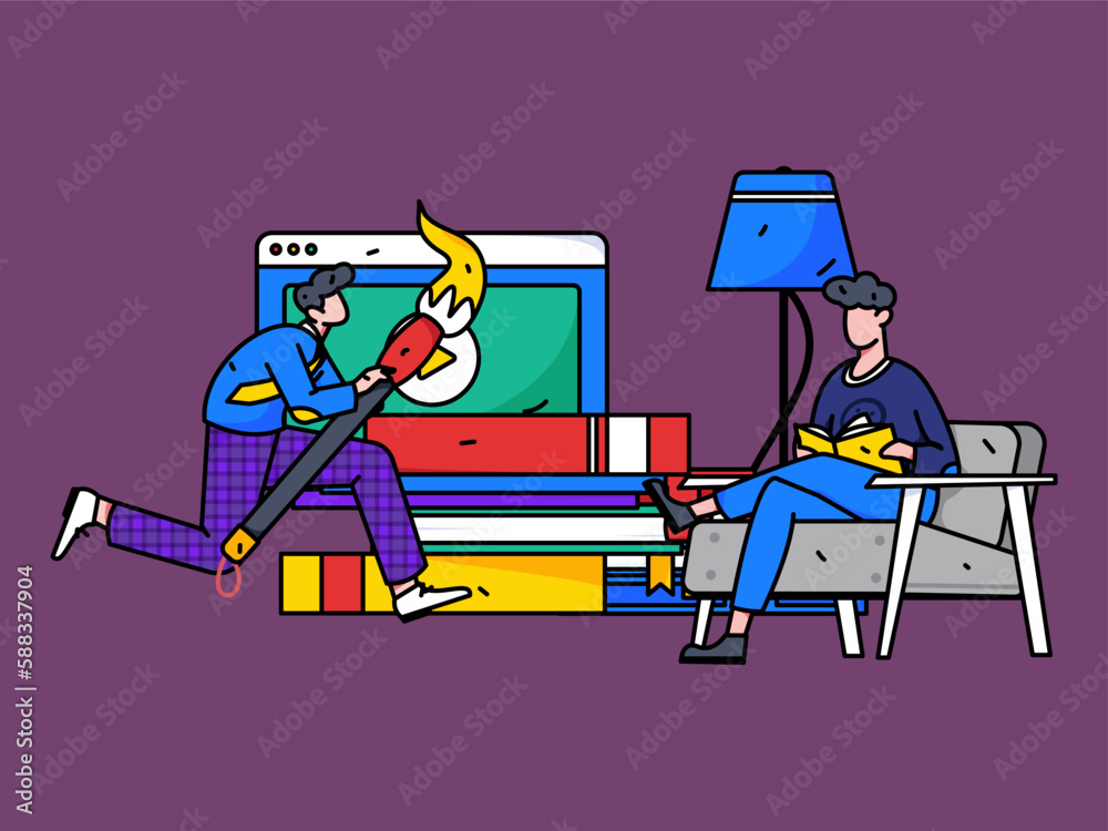 Quiet reading character flat vector concept operation hand drawn illustration
Quiet reading character flat vector concept operation hand drawn illustration