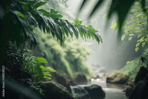 Closeup shot of jungle foliage  generative AI