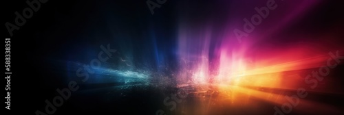 Warm sun rays light on black background. Overlay Texture with flare effect. Special lens flash with sparkle. Abstract magic banner Generate AI. High quality photo 