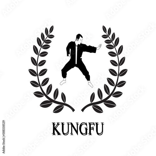 Wushu art. Kungfu logo, karate. black silhouette. Vector illustration