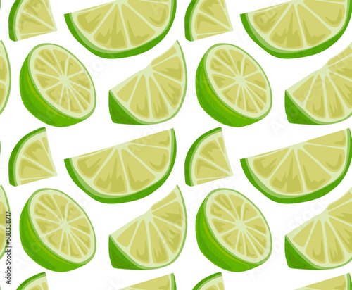 Hand drawn lime slices with peel. Seamless pattern in vector. Pattern with fruits. Suitable for print and background.