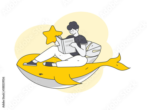 Quiet reading character flat vector concept operation hand drawn illustration
