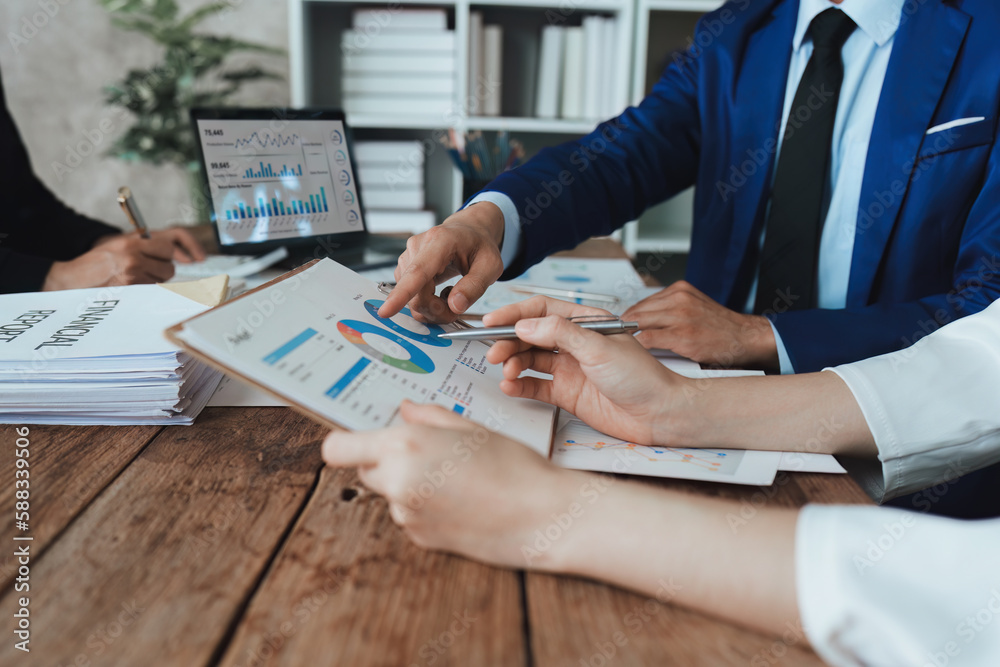 Business team discuss and research and making project strategy, finance, analysis, teamwork, plan, meeting concept Business team discuss and research and making project strategy, finance, analysis, teamwork, plan, meeting concept