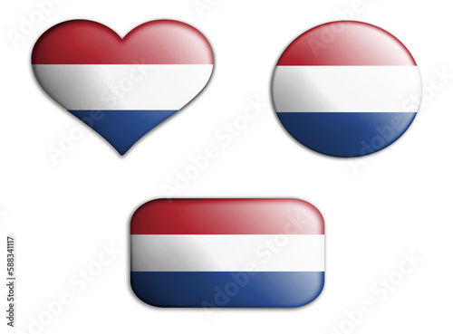 colorful national art flag of netherlands figures bottoms on a white background . concept collage. 3d illustration