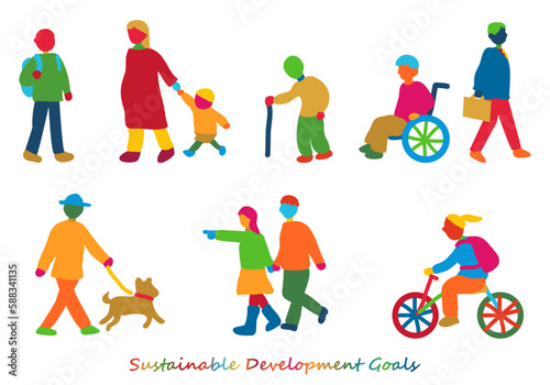 SDGs17色の多様性の人々のシルエットイラストセット