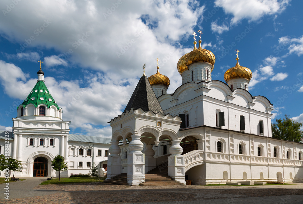 Ipatiev Monastery with the Trinity Cathedral and the Holy Gates with the gate church of Chrysanthus and Daria. Kostroma, Russia