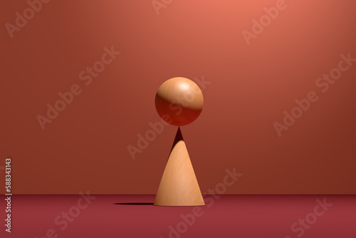 Foto Wooden sphere balancing on a cone