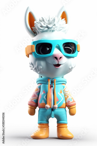 The Dreamy And Excited Llama Character In Stylish Ski Suit And Goggles Generative AI Digital Illustration Part 030423