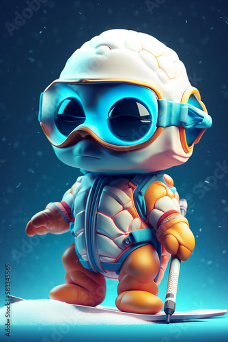 The Dreamy And Excited Tortoise Character In Stylish Ski Suit And Goggles Generative AI Digital Illustration Part 030423 © Cool Patterns