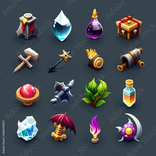 Obraz na płótnie gui rpg 2d game icons ai generated