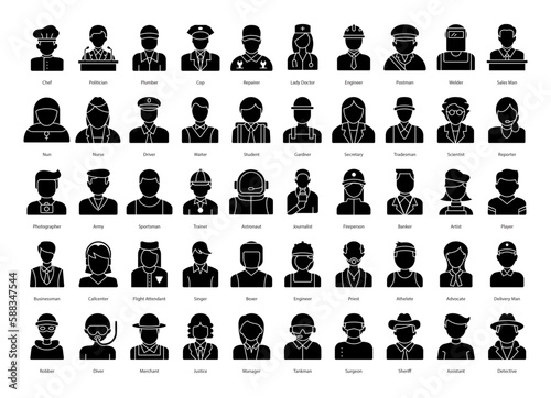 Professions Glyph Icons Work Jobs Iconset in Glyph Style 50 Vector Icons in Black