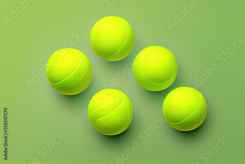 Top view group of tennis balls. Generative Ai