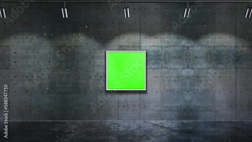 Hall of art gallery museum with frame for picture and photos with mock-up screen frame, motion art, photo and decor style background