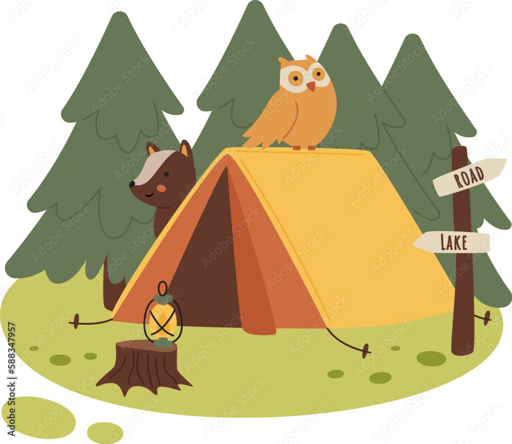 Forest With Animals And Tent