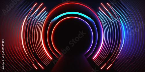3D abstrakter Hintergrund mit Neonlichtern. Neontunnel - erstellt mit KI