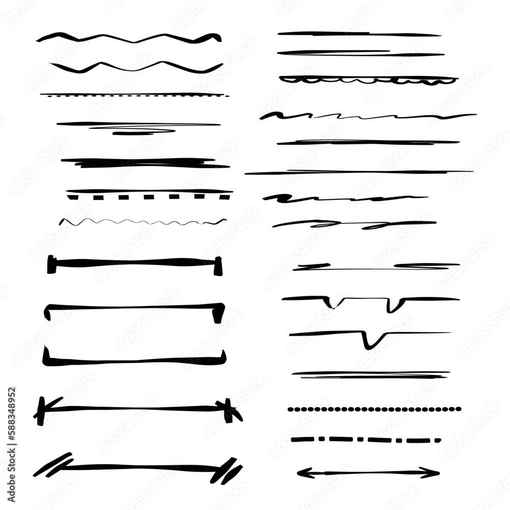 Set of handmade, hand drawn underline strokes isolated on white background EPS Vector Set of handmade, hand drawn underline strokes isolated on white background EPS Vector
