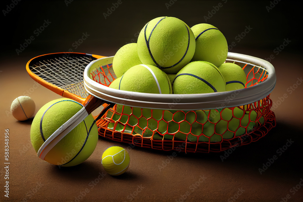 Basket with tennis balls. Generative Ai