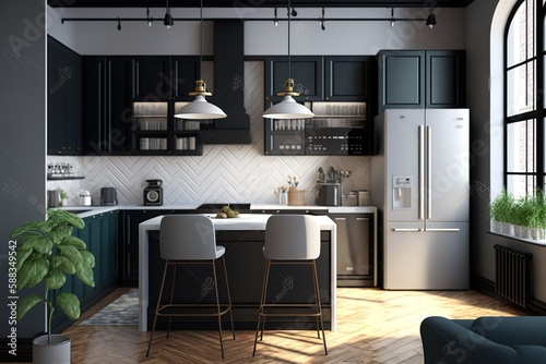 Modern kitchen, luxury, Generative AI © biswajit