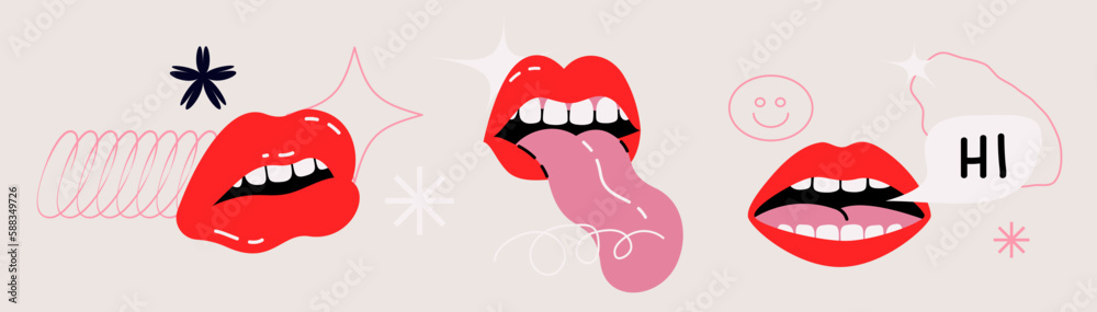 Geometric Vector Object illustration with different female Emotional lips in a cartoon style Geometric Vector Object illustration with different female Emotional lips in a cartoon style