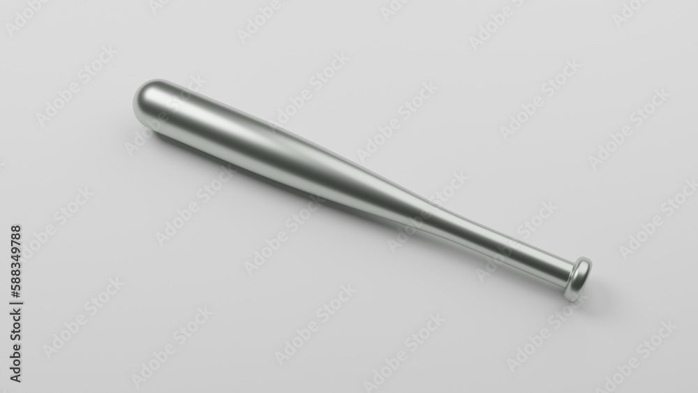 Silver baseball bat with red handle isolated on white surface. Minimal concept. 3D render Silver baseball bat with red handle isolated on white surface. Minimal concept. 3D render