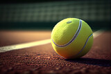 The beginning of a champion, Close up tennis ball on the courts background. Generative Ai