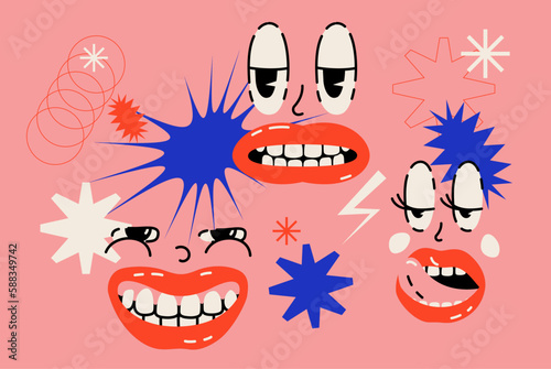 Geometric Vector Object illustration with different female Emotional lips in a cartoon style
