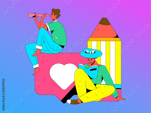 Quiet reading character flat vector concept operation hand drawn illustration
