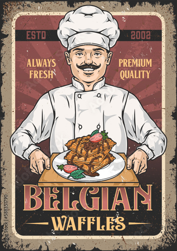 Belgian waffles vintage flyer colorful