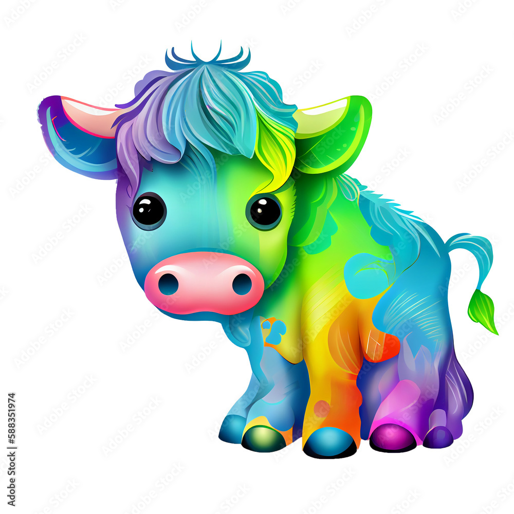 Colorful Baby Bull clipart, Baby Bull on Transparent background, sublimation design, t-shirt design, wall mate design, frame design, Generative AI