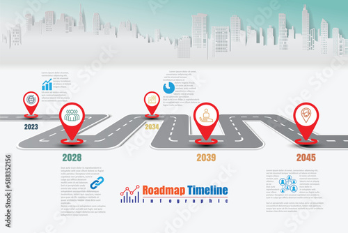 Business roadmap timeline infographic template with pointers designed for abstract background milestone modern diagram process technology digital marketing data presentation chart Vector illustration