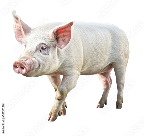 a healthy cute pig on transparent background