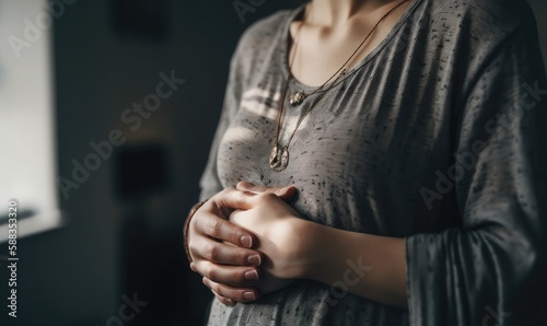 Close-up of a woman, expecting a baby, generative AI