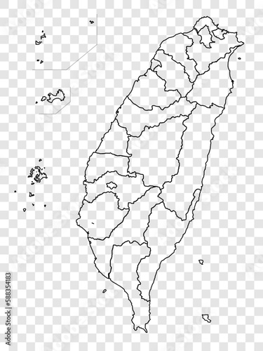 Blank map of Taiwan. High quality map Taiwan with provinces on transparent background for your web site design, logo, app, UI.  EPS10.