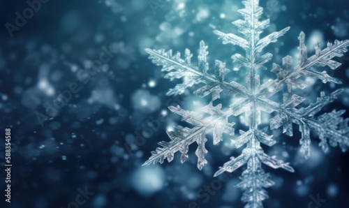 Ice blue water snowflake winter background, generative AI