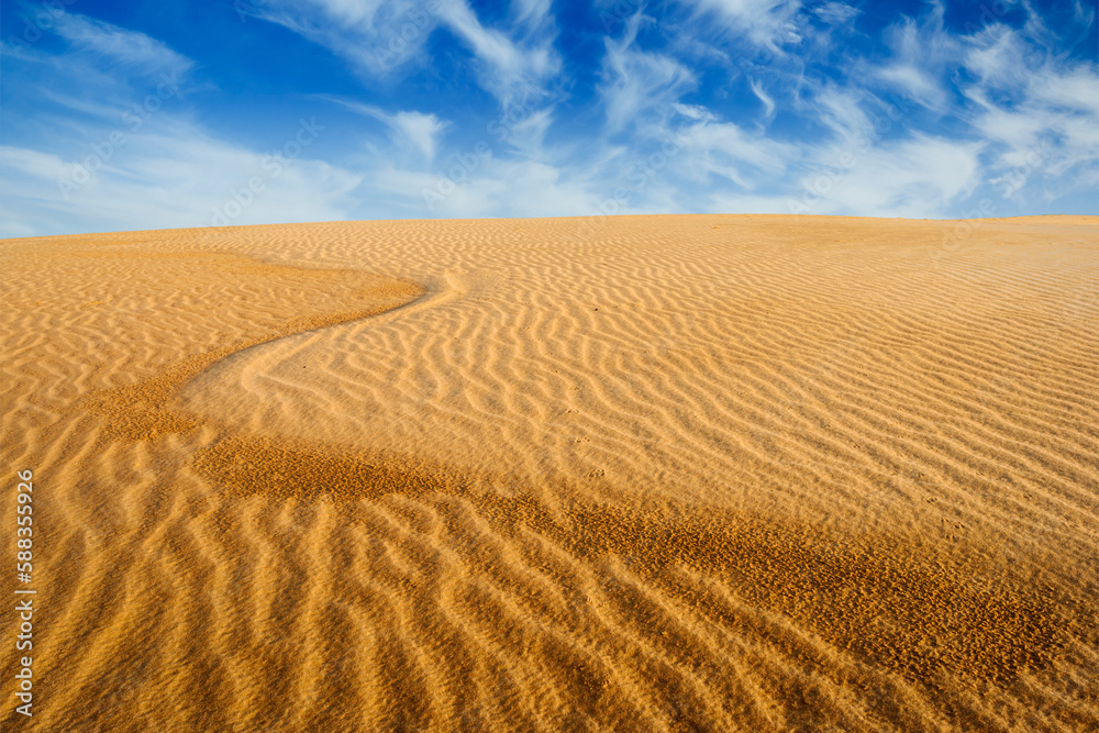 Naklejka premium Desert sand dunes on sunrise, Mui Ne, Vietnam