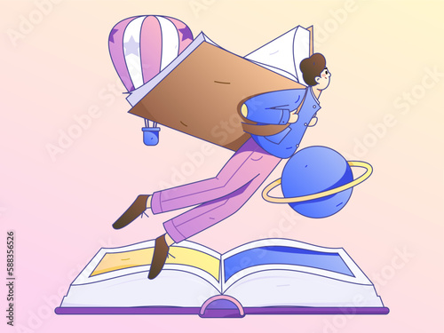 Quiet reading character flat vector concept operation hand drawn illustration
