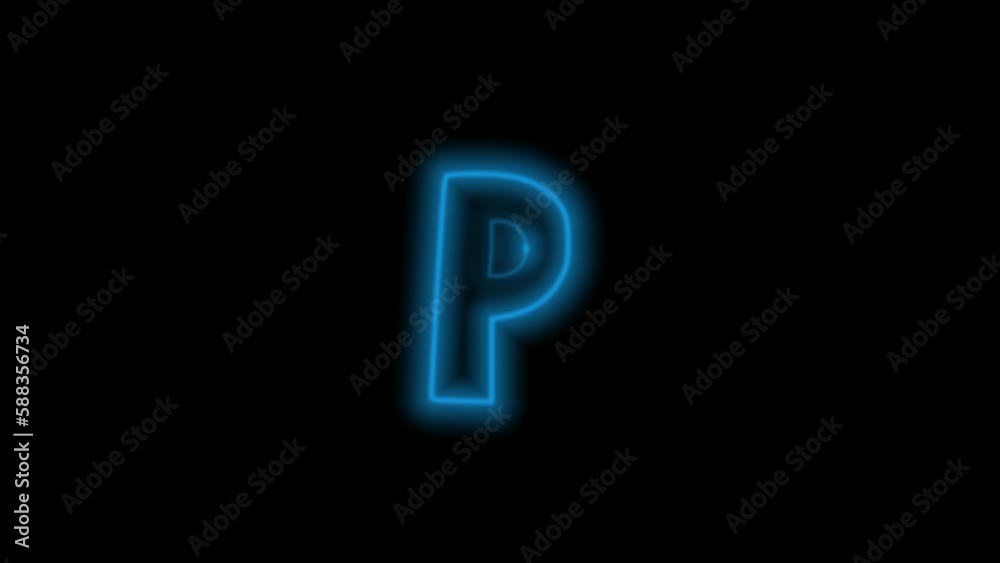 Alphabet letter P, neon blue with energy outline on black background Alphabet letter P, neon blue with energy outline on black background