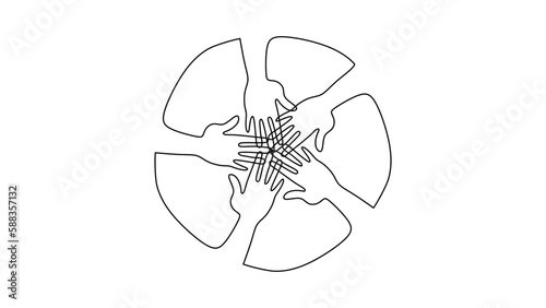 continuous line drawing group of hands people. Unity teamwork concept single ahdn drawn.
