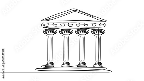 Parthenon continuous line drawing, vector illustration ancient building.
