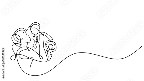 Mother baby one line drawing, continuous single hand drawn vector. Illustration of mothers day design isolated on white background