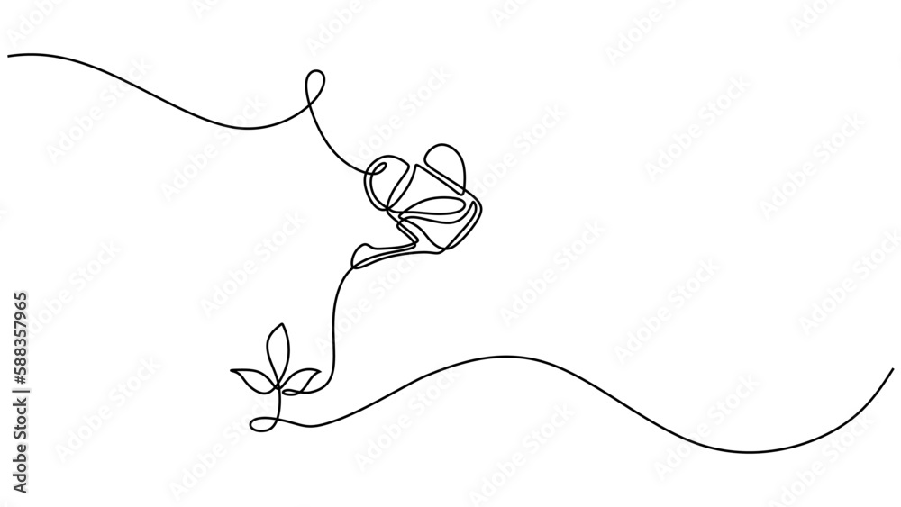 Watering plant vector illustration Continuous one line drawing Stock
