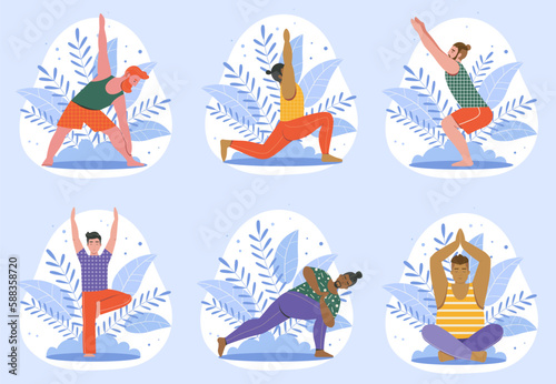 Diverse Man Doing Yoga Outdoor Workout at Nature