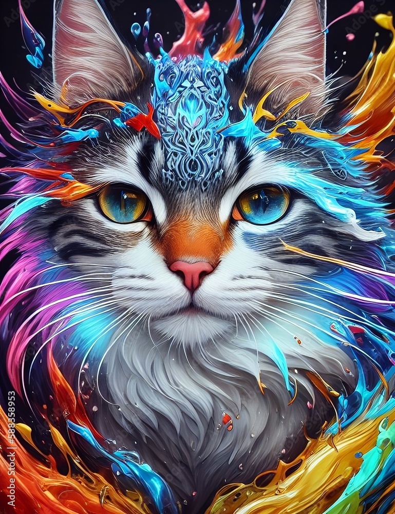 Splash art cat. Generative AI