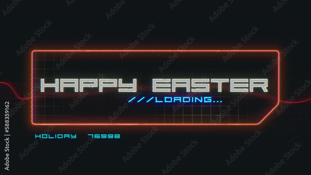 Happy Easter on digital screen with HUD elements in galaxy, motion abstract futuristic, cosmos and spring style background Happy Easter on digital screen with HUD elements in galaxy, motion abstract futuristic, cosmos and spring style background