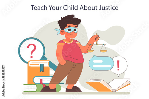 Parenting advice. Little child learning about justice and law principles