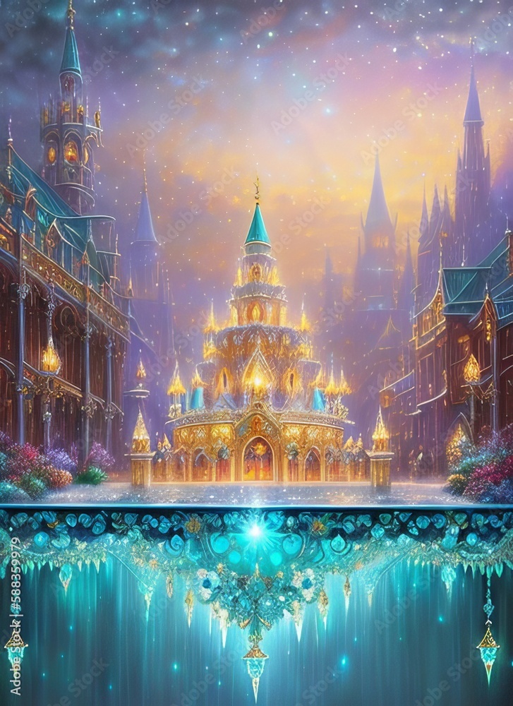 Fairytale Castle, among precious stones and jewels, generative ai art illustration 41