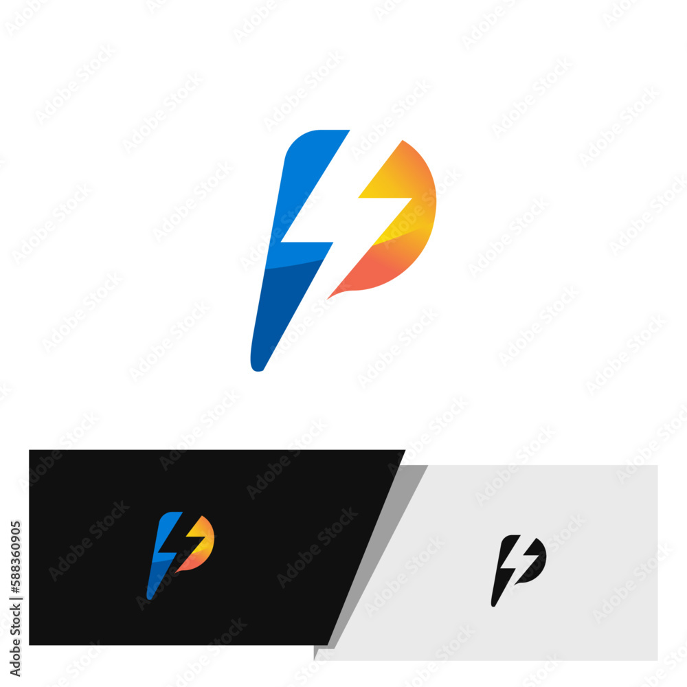 P letter logo with power symbol in middle negative space for electricity or power brands P letter logo with power symbol in middle negative space for electricity or power brands
