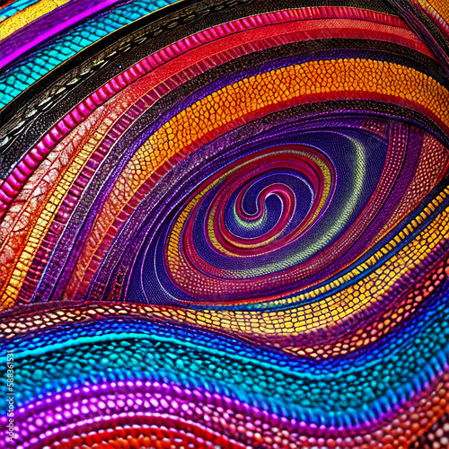 multicolored psychedelic abstract snake leather skin pattern background with generative AI technology