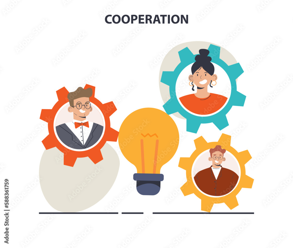 Fototapeta premium Cooperation concept set. Collaboration and teamwork. Office characters