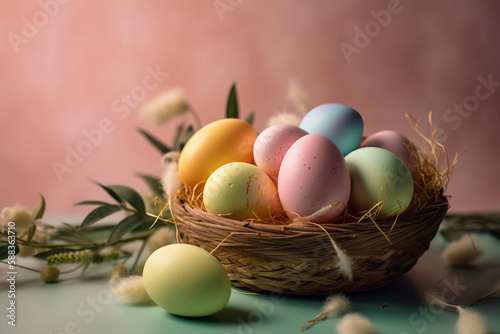 Colorful Easter eggs in a bird's nest